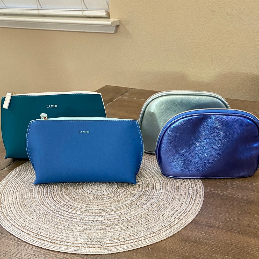 La Mer Teal, Silver, green and blue Cosmetic Bag bundle